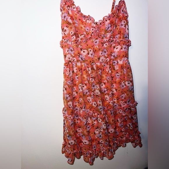 Forever 21 Women's Floral Ruffle Dress Size S Coral Multi Lined Sleeveless NWT - Picture 4 of 5
